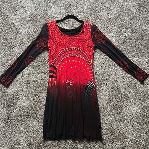 Desigual Red and Black Long Sleeve Dress